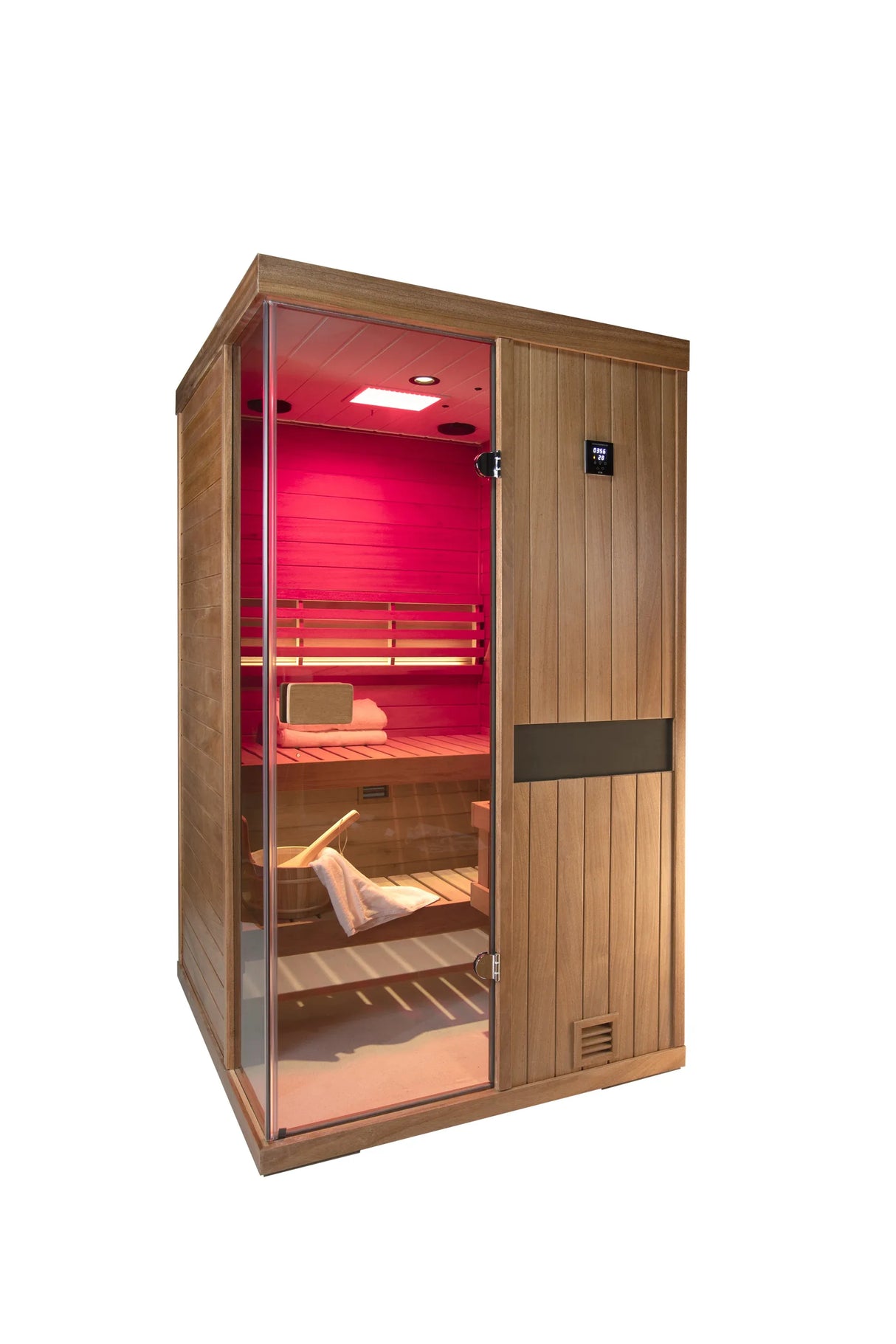 Two-Person African Mahogany Indoor Steam Sauna Room - Omega Lifestyles