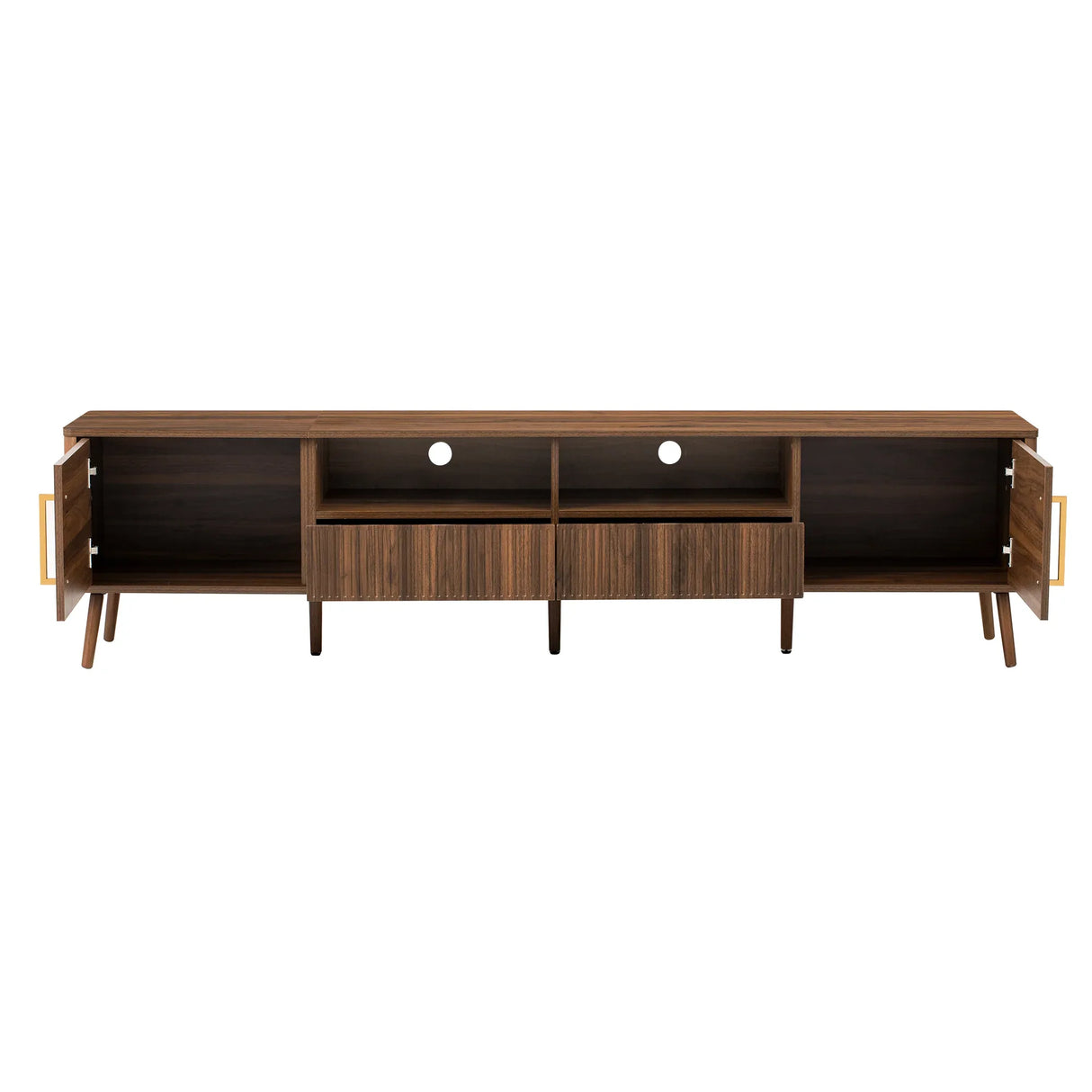 Modern Walnut TV Stand With Soft-Close Doors and Storage - Omega Lifestyles