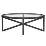 Modern Round Tempered Glass Coffee Table With Wood Base - Sleep Galleria