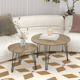 Set of 2 Rustic Brown Round Nesting Coffee Tables - Sleep Galleria