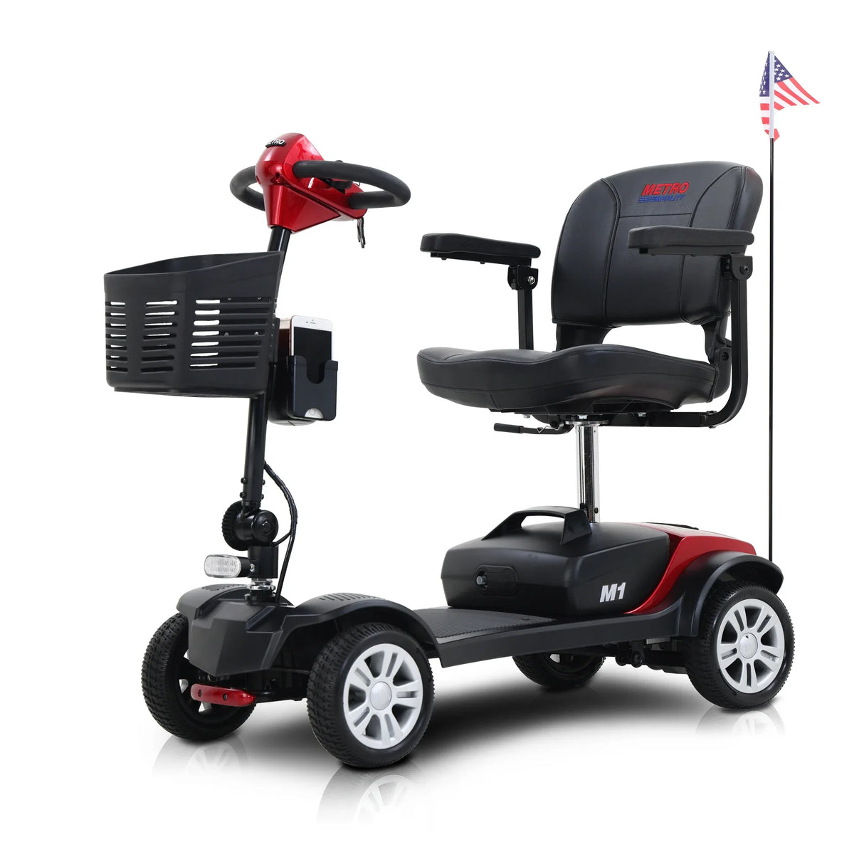 Red 4-Wheel Outdoor Compact Metal Mobility Scooter - Omega Lifestyles