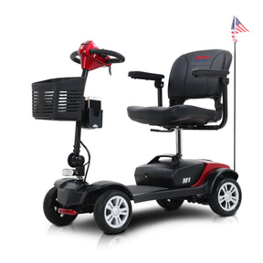 Red 4-Wheel Outdoor Compact Metal Mobility Scooter - Omega Lifestyles