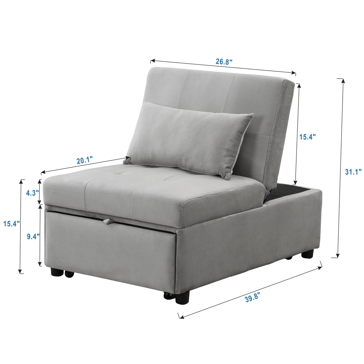 Multifunctional Gray Velvet Folding Ottoman Sofa Bed - Omega Lifestyles