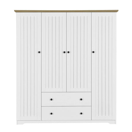 4 Door White Solid Wood MDF Wardrobe Armoire - Omega Lifestyles