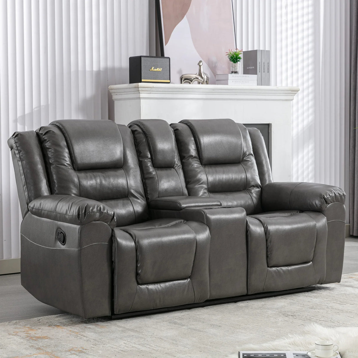 Grey Manual Recliner Chair With Storage Box And Cup Holders - Omega Lifestyles