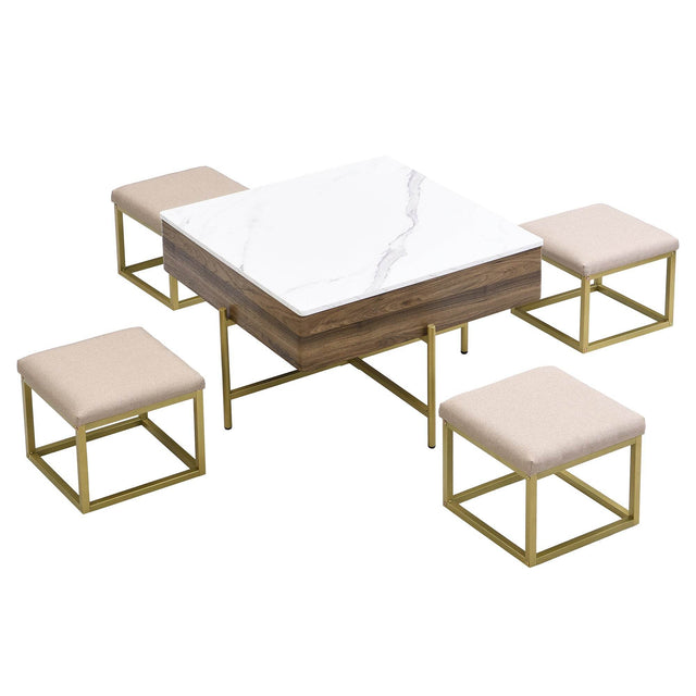 Modern Square Lift-Top Coffee Table Set With Ottomans - Omega Lifestyles