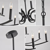 12-Light Matte Black Farmhouse Metal Chandelier Adjustable Height - Omega Lifestyles