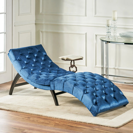 Elegant Tufted Curved Velvet Chaise Lounge Navy Blue - Omega Lifestyles