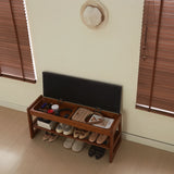 Walnut Rubber Wood Shoe Stool With Flip-Top Storage Bench - Omega Lifestyles