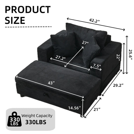 Corduroy Chaise Lounge Chair With Removable Ottoman - Omega Lifestyles