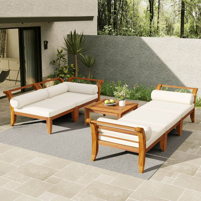 6-Piece Acacia Wood Modular Outdoor Patio Sofa Set - Omega Lifestyles
