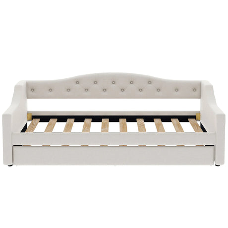 Twin XL Upholstered Linen Daybed With LED Trundle - Omega Lifestyles