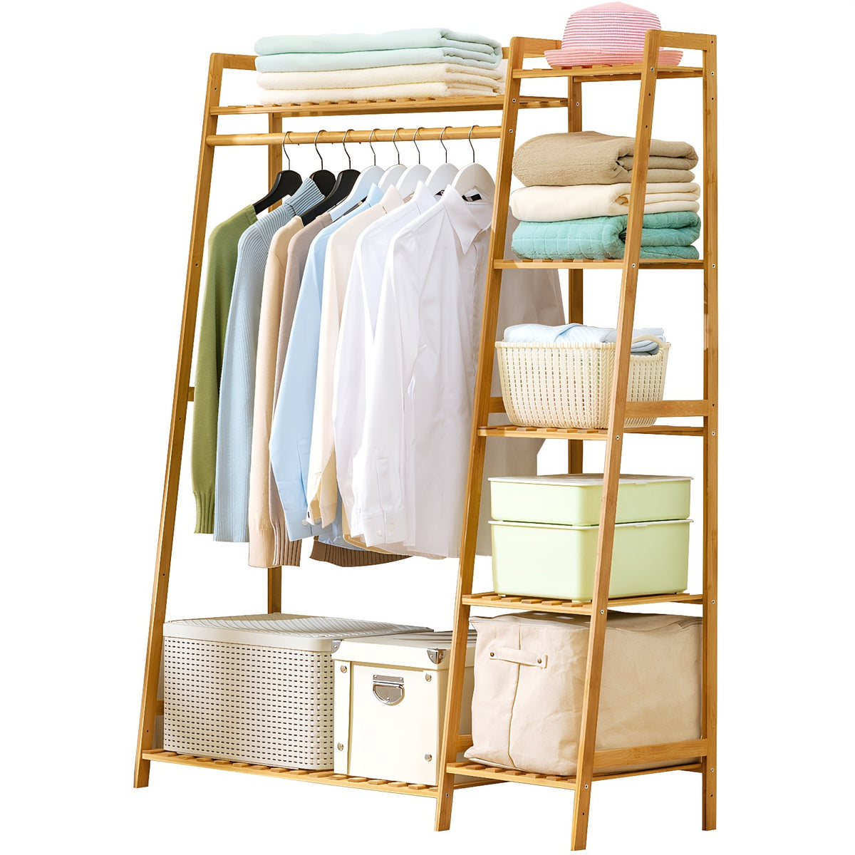 Bamboo Multi-Tiered Clothing Garment Rack Organizer