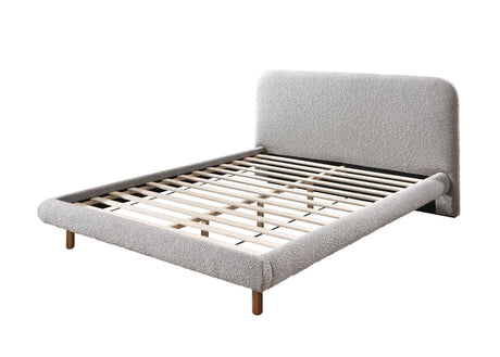 Queen Upholstered Gray Boucle Wooden Bed Frame - Omega Lifestyles