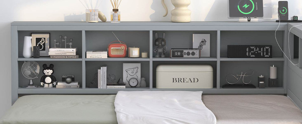 Full Size Wooden Daybed With Trundle USB Charging Station - Omega Lifestyles