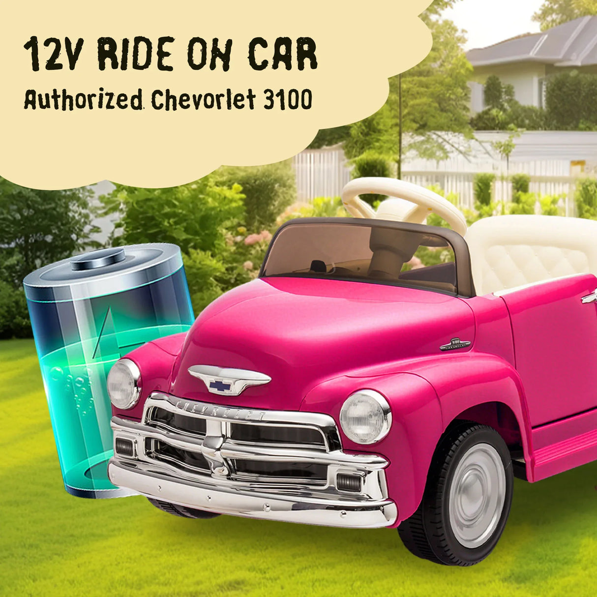 12V Pink Licensed Chevrolet Ride On Truck Car - Omega Lifestyles
