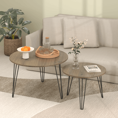 Set of 2 Rustic Brown Round Nesting Coffee Tables - Sleep Galleria