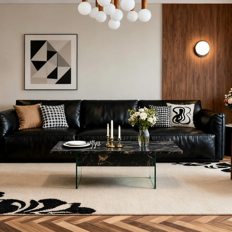 Lift-Top Coffee Table With Storage Black Marble Glass - Omega Lifestyles