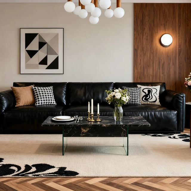 Lift-Top Coffee Table With Storage Black Marble Glass - Omega Lifestyles