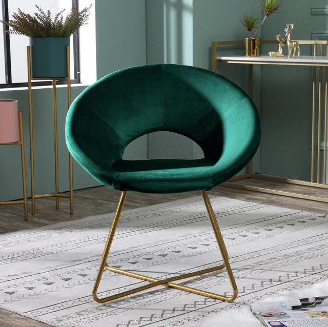 Green Silky Velvet Upholstered Accent Chair With Gold Base - Omega Lifestyles