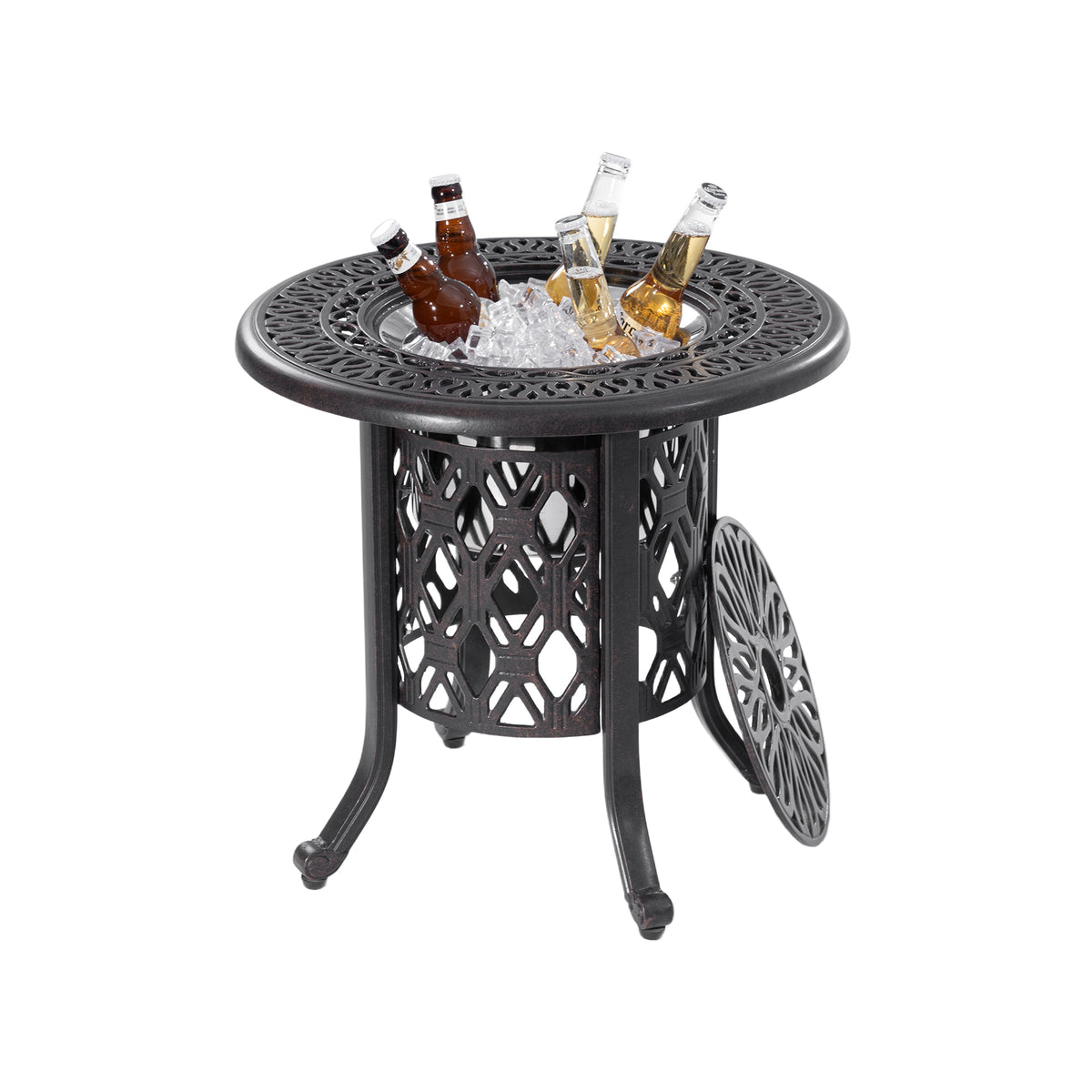 Outdoor 21-Inch Cast Aluminum Ice Bucket Side Table