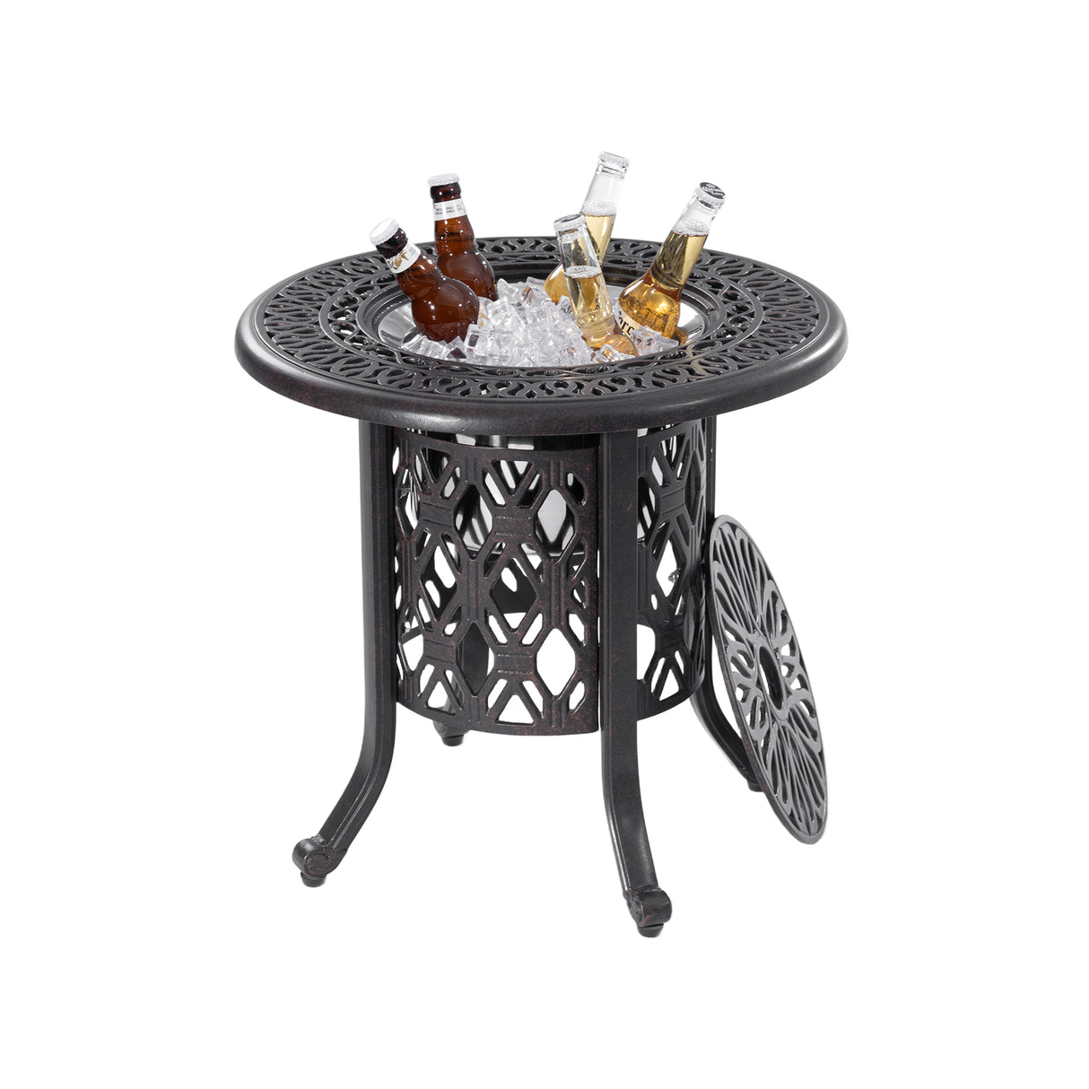 Outdoor 21-Inch Cast Aluminum Ice Bucket Side Table