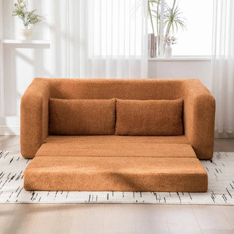 Convertible Chenille Foam Loveseat Sofa Bed With Pillows - Omega Lifestyles