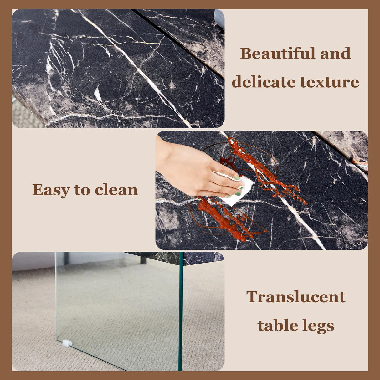 Lift-Top Coffee Table With Storage Black Marble Glass - Omega Lifestyles