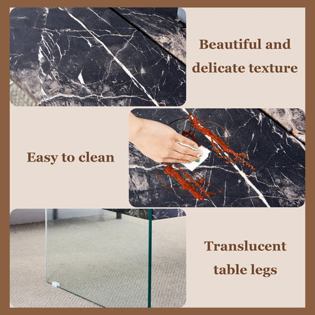 Lift-Top Coffee Table With Storage Black Marble Glass - Omega Lifestyles