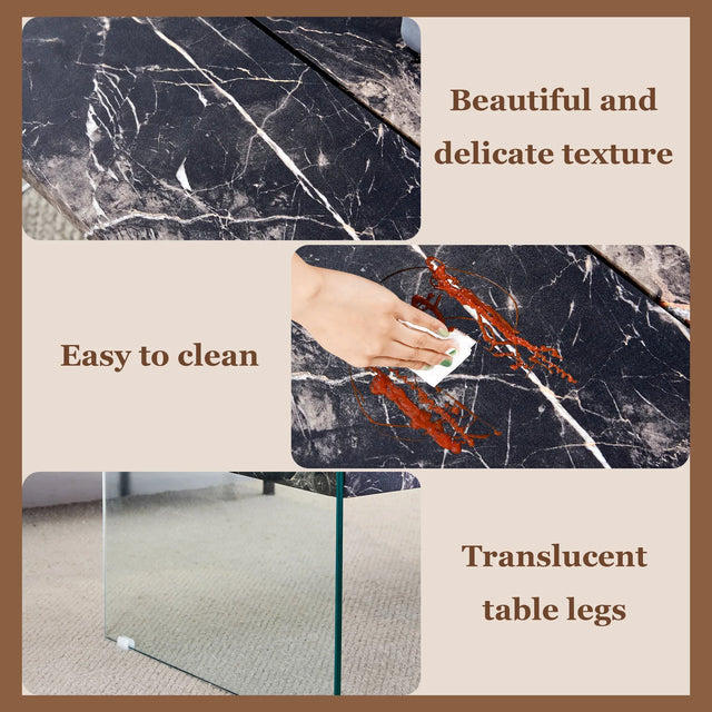 Lift-Top Coffee Table With Storage Black Marble Glass - Omega Lifestyles