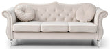 Ivory Velvet 3-Seat Tufted Sofa With Nailhead Trim - Omega Lifestyles