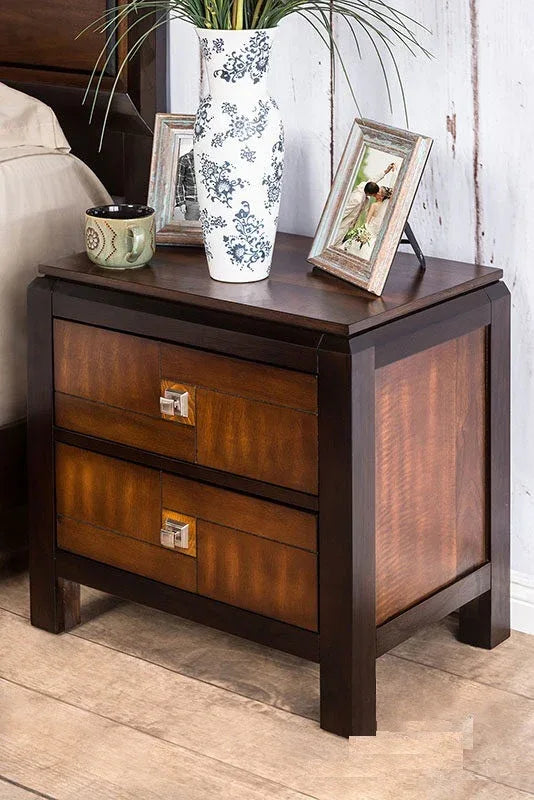 Transitional Acacia Walnut Solid Wood 2-Drawer Nightstand - Omega Lifestyles