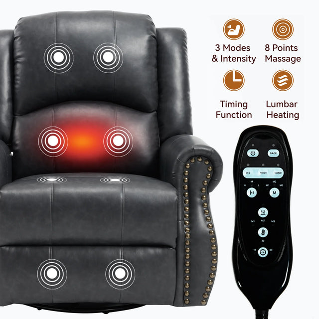 Heat Massage Faux Leather Swivel Rocking Recliner Chair - Omega Lifestyles