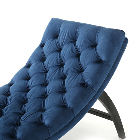 Elegant Tufted Curved Velvet Chaise Lounge Navy Blue - Omega Lifestyles