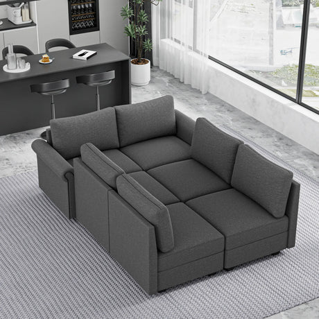 Modern U-Shaped 6-Seater Modular Sectional Sofa With Storage - Omega Lifestyles