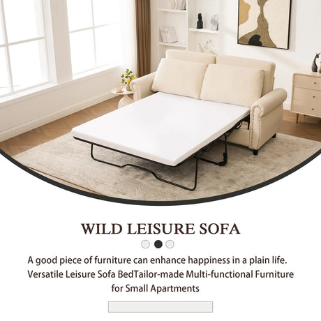 Modern Linen 2-in-1 Sleeper Sofa Bed With Memory Foam Mattress - Omega Lifestyles