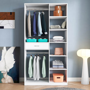Freestanding Closet System With Shelves Drawers And Rods - Omega Lifestyles