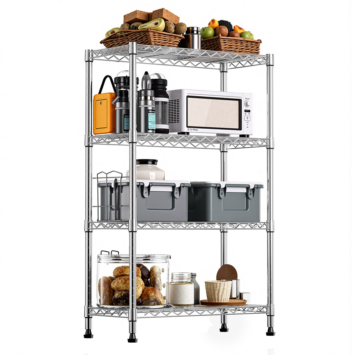 4-Tier Adjustable Carbon Steel Storage Shelving Unit Chrome