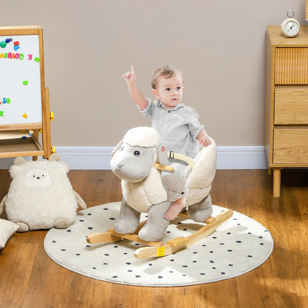 Plush Lamb Toddler Rocking Horse With Safety Belt - Omega Lifestyles