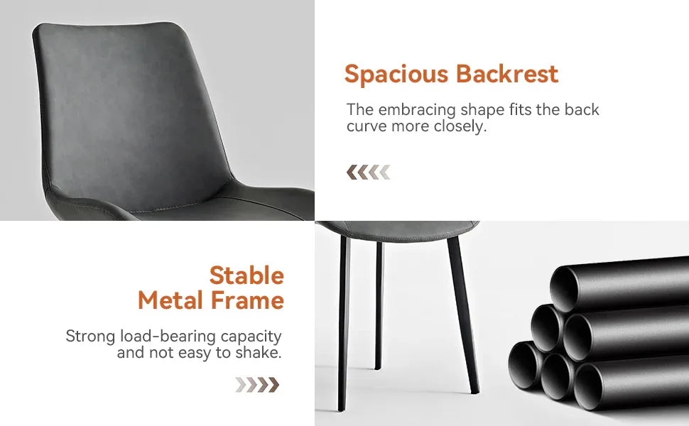 2-Piece Grey PU Leather Dining Chairs With Metal Legs - Omega Lifestyles