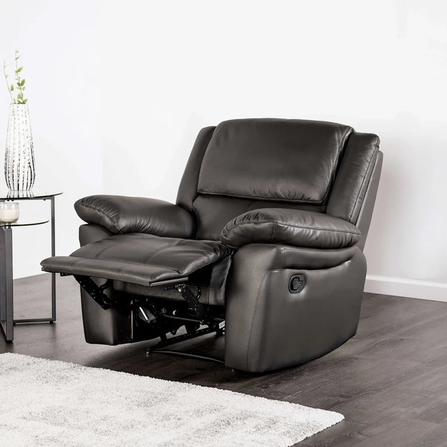 Transitional Black Leather Match Manual Recliner Chair - Omega Lifestyles