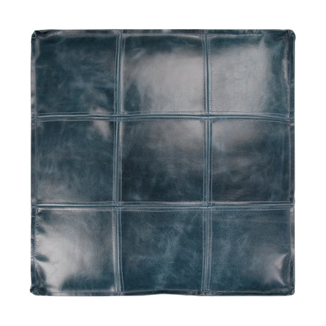 Teal Genuine Buffalo Leather Square Pouf Seating - Omega Lifestyles