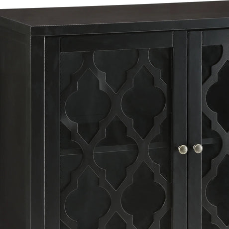 Black Synthetic Wood Console Cabinet With Glass Doors - Omega Lifestyles