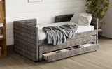 Twin Upholstered Chenille Daybed With Trundle And Drawers - Omega Lifestyles