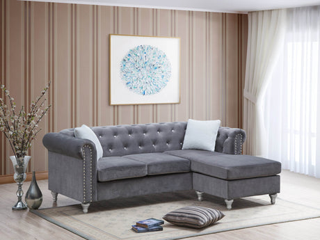 Gray Velvet Chaise Lounge Sofa With Pocketed Coil Seating - Omega Lifestyles