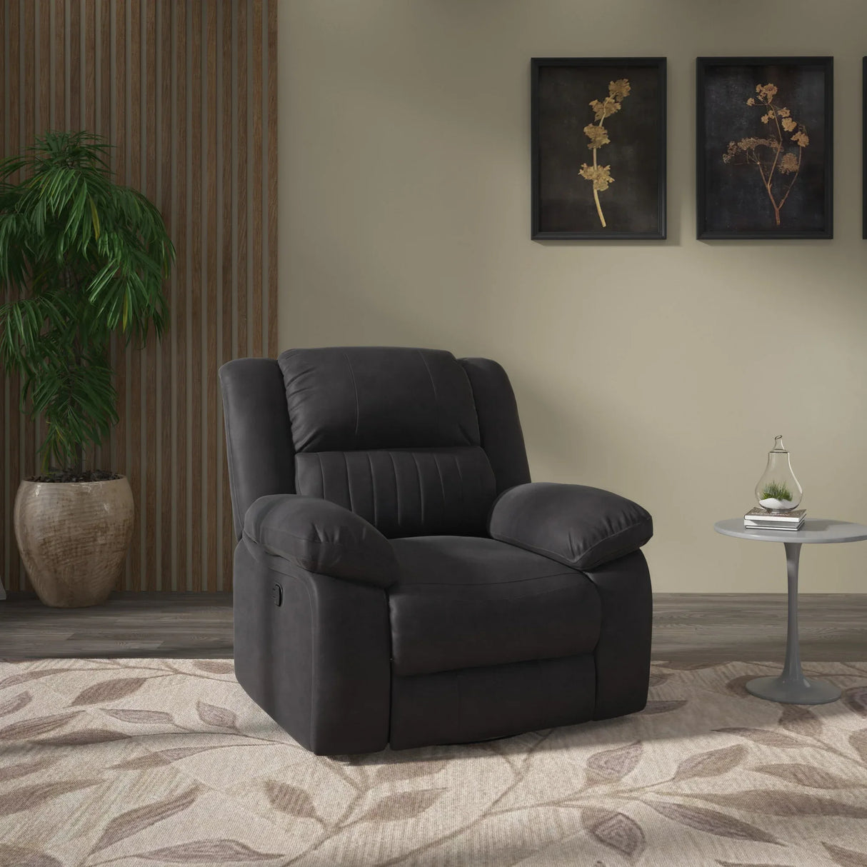 Black Fabric Swivel Gliding Recliner Chair - Omega Lifestyles