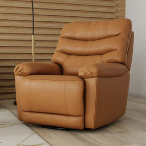 Swivel Glider Recliner With Manual Footrest Brown Leather - Omega Lifestyles