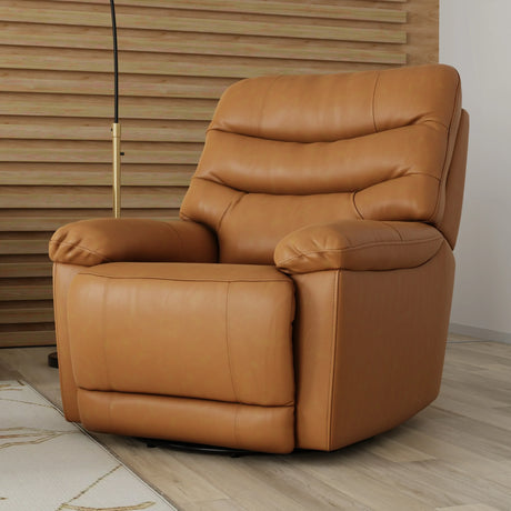 Swivel Glider Recliner With Manual Footrest Brown Leather - Omega Lifestyles