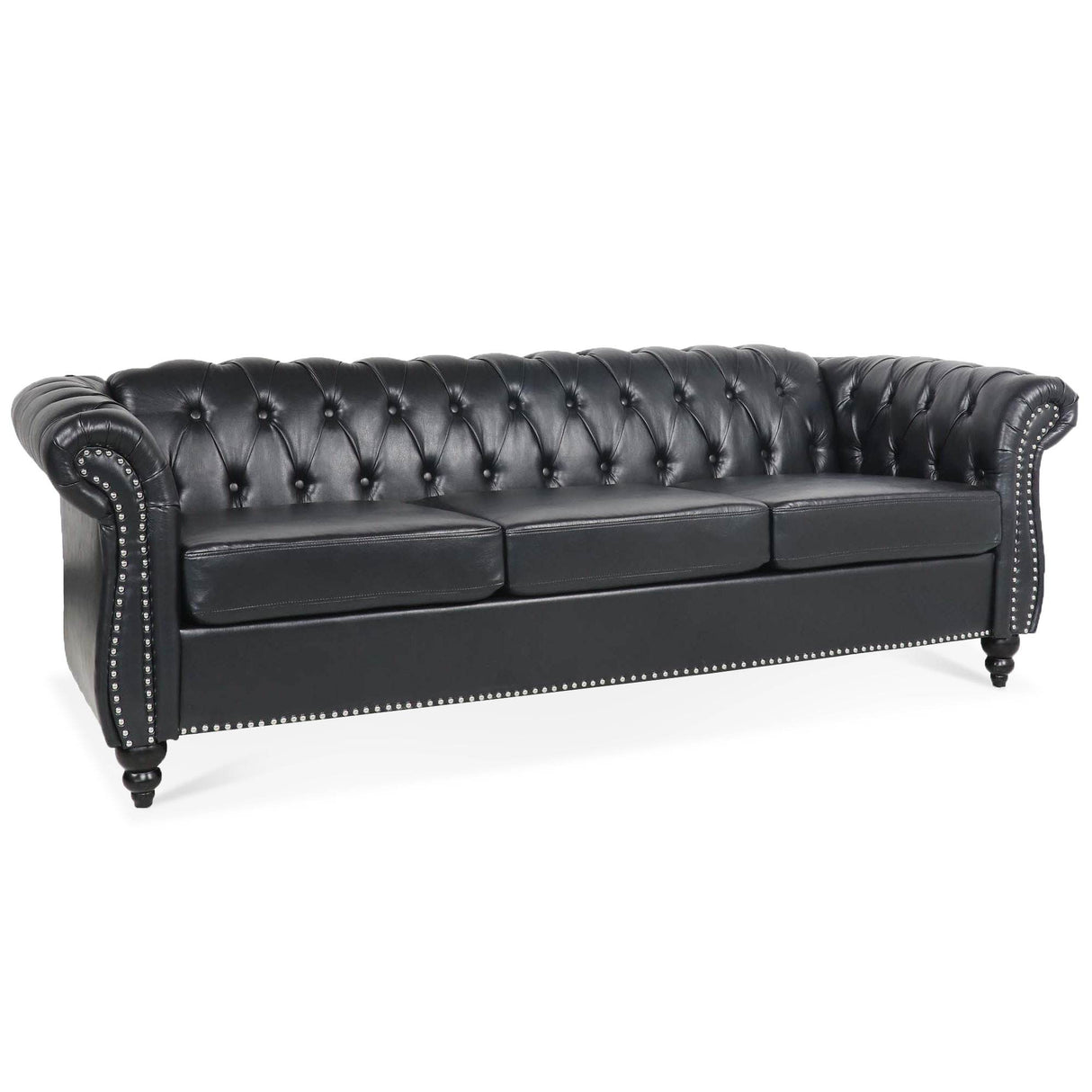 Chesterfield Three Seater Sofa With Soft PU Leather Upholstery - Omega Lifestyles