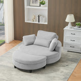 Gray Corduroy Round Sofa With Adjustable Headrest And Tray - Omega Lifestyles